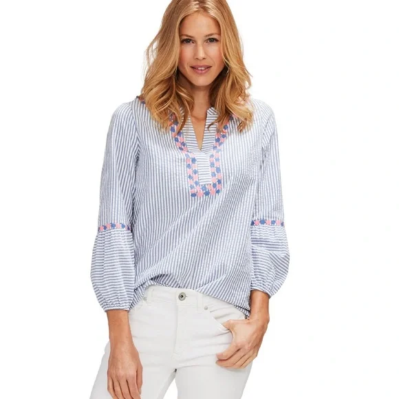 Vineyard Vines Embroidered Seersucker Striped Tunic Women’s Size XS - Picture 9 of 10